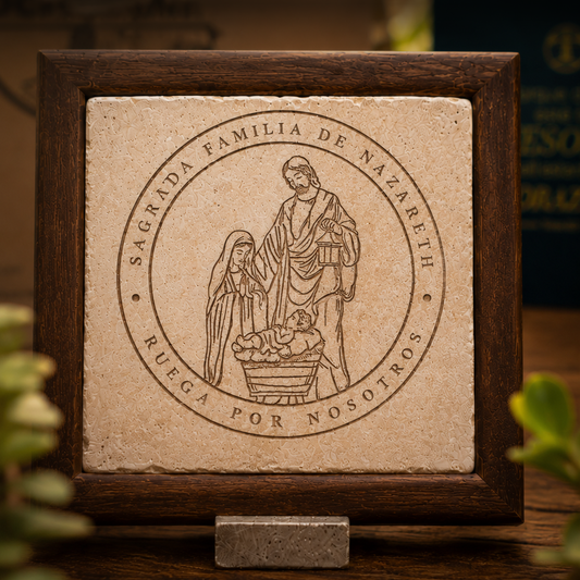 MEDALLA DE LA SAGRADA FAMILIA TALLADA EN MÁRMOL